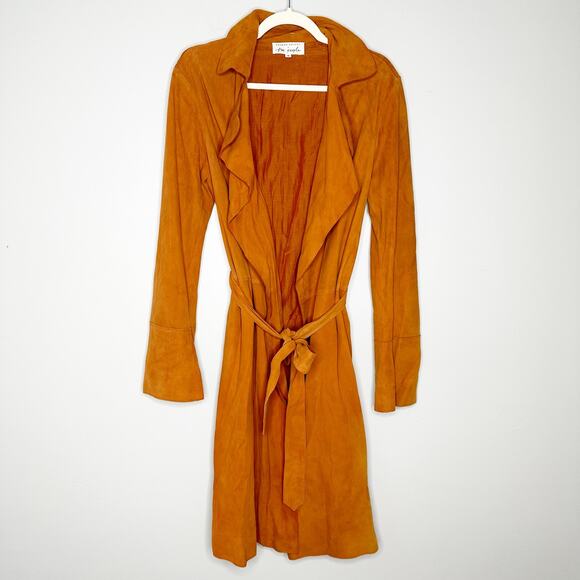 Free People Brenda Knight Womens Suede Trench Coat Belted Rusty Orange Small - Picture 2 of 7